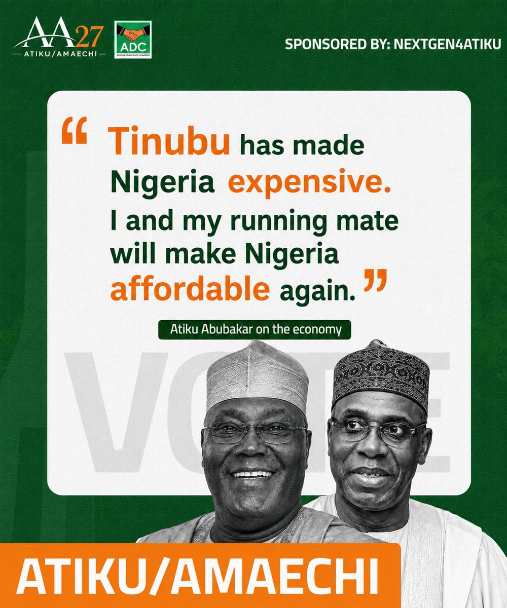 PRINCEOdafeEJ's tweet photo. Atiku will make Nigeria affordable. 
Support and vote Atiku/Amaechi 2027... ADC 👍🤝✅
#NextGent4Atiku
#Thenarrativeforce https://t.co/nMb5RDGLJP