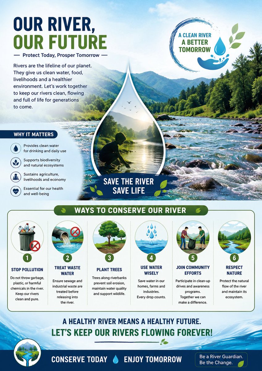 CwmaDelhi's tweet photo. Every river we protect today becomes a stronger foundation for tomorrow. Let’s conserve water, stop pollution & work together to keep our rivers alive for generations to come.
#RiverConservation #EveryDropCounts
@DoWRRDGR_MoJS @csmrsdelhi @cwprspune @wapcosofficials @NWDA_MOWR https://t.co/XsxhcIa4QL