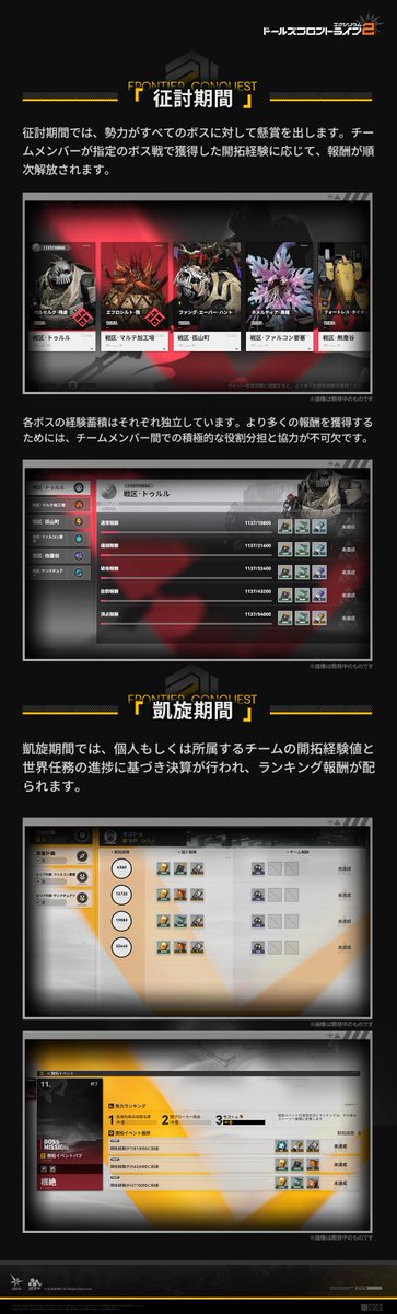 EXILIUMJP's tweet photo. 【イベント予告】

イベント「開拓征途」が9月3日(木)から開催されます！
エリアを開拓してボスを討伐、豪華なチーム報酬をもらいましょう！

▼開催期間
9月3日(木)05:00～9月19日(土)04:59

#ドールズフロントライン2
#ドルフロ2 https://t.co/jc3bAhJ1Mk