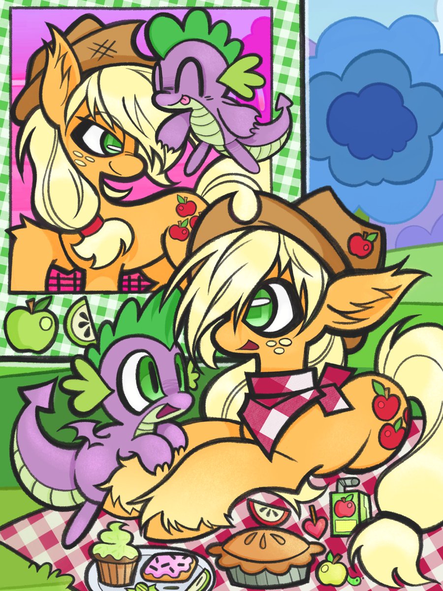 electrobiote's tweet photo. old drawing of Applejack and Spike from 2023 :] https://t.co/EDCniZmROu
