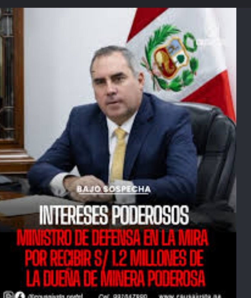 LAMZ50004620's tweet photo. MINISTRO DE DEFENSA @MindefPeru TIENE QUE RENUNCIAR. 
Al márgen de su probada incapacidad para el Cargo [ Razón por la que me bloqueó], y de haber recibido, al parecer, 12 millones de soles de la dueña de la  Minera Poderosa,su presen y desempeño en Pataz fue sesgada y desafortunada. 
Qué Facultades tiene ese Ministro para interrogar a delincuentes comunes, siendo esto Facultad de la PNP y el Ministerio Público. ? Ahí existe una evidente Infracción Constitucional. Su intervención en esa Investigación, la hace nula e ineficaz. Comete ,además Abuso de Autoridad por que le dice a un Delincuente: " Procesado, lo voy a retener " Un desastre, porque esa Retención es ilegal, La PNP DETIENE al delincuente común; peor aún, lo llama PROCESADO,  cuando su Situación legal es de INVESTIGADO. 
Si no Renuncia, la  Cámara de Diputados del @congresoperu lo debe Censurar.