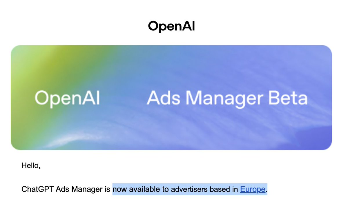 mikestrives's tweet photo. EUROPE FRIENDS DO THIS NOW

chatgpt just launched ads in 🇪🇺 and here's what my american friends who are winning do:

1. target conversations, not keywords

think about what your customer asks right before buying

"best CRM for a small agency
or
"cheaper alternative to hubspot."

go after buying intent first

focus on prompts like "best X for Y," "X vs Y," "X alternatives," and "recommend a tool for X."

2. make one ad for each problem

don't run generic ads

create separate ads for competitor comparisons, recommendations, pricing and specific pain points.

3. match the landing page to the conversation

if you're targeting

"calendly alternatives for teams"

send them to a calendly comparison page

not your homepage

more relevance = more views

4. steal targeting ideas from competitors

take your top 5 competitors and use chatgpt to generate the questions people ask right before choosing between them and your product.

5. track customers not clicks

add UTMs and use GA4 or PostHog to see which conversations actually turn into signups and paying customers.

6. start with a small budget

test multiple conversation angles with a small budget, kill the ones that don't convert and put more money into the ones that do.

the hack is simple:

figure out what your customer is asking chatgpt five minutes before they're ready to buy.