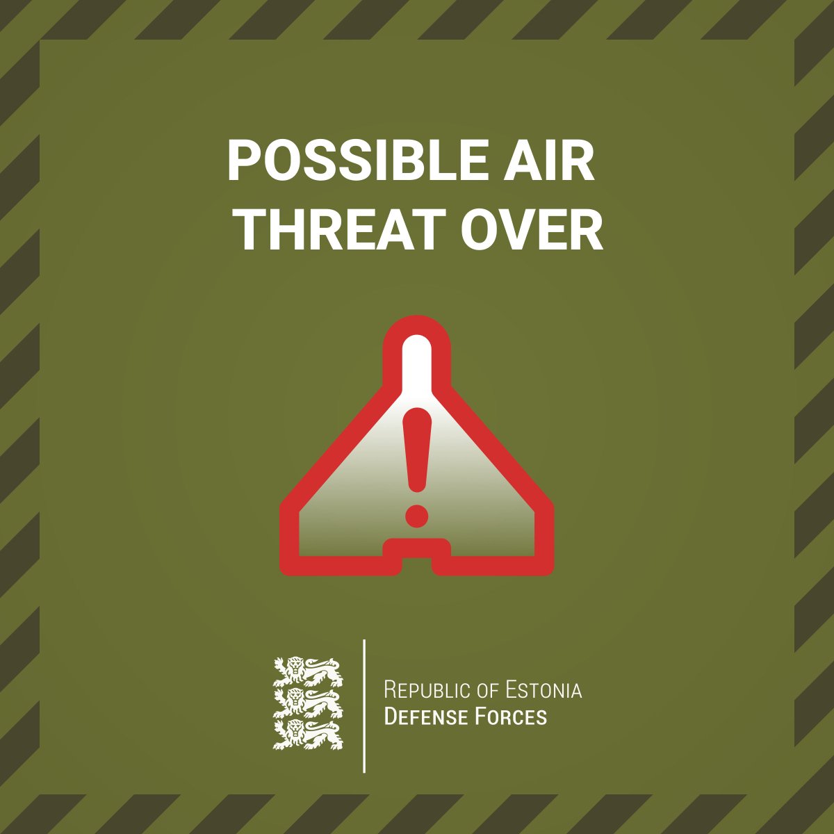 Kaitsevagi's tweet photo. The EDF issued an air-threat warning early on 1 September after drones used in a Ukrainian strike against targets in Russia flew near the border and, briefly entered Estonian airspace. Residents in the affected counties were alerted. https://t.co/10m8sWZfFT
