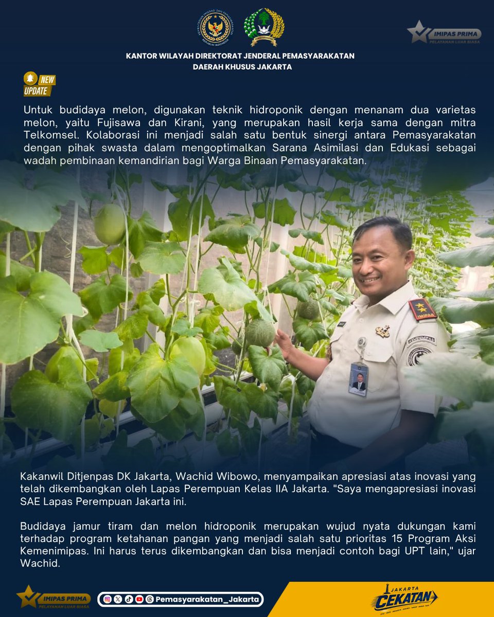 HumasPasDkJkt's tweet photo. Halo Sobat Pemasyarakatan 

Kanwil Ditjenpas DK Jakarta terus mendorong penguatan program pembinaan kemandirian melalui Sarana Asimilasi dan Edukasi (SAE) sebagai wadah produktif bagi Warga Binaan Pemasyarakatan. https://t.co/Zj9pTxpTRB