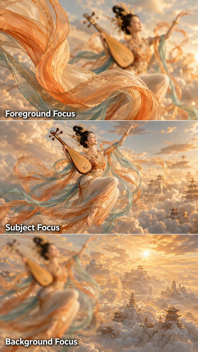 ImaStudio_ai's tweet photo. Learn AI prompt focusing in one minute. 👀

Most AI prompts describe what’s in the shot. Better prompts also tell the model what the viewer should notice first.

1. Foreground in focus
 foreground in focus, shallow depth of field, cinematic layers
Best for depth, framing, and cinematic immersion.
2. Subject in focus
 subject in focus, sharp portrait, blurred background, cinematic lighting
Best for portraits, beauty, UGC, emotion, and storytelling.
3. Background in focus
 background in focus, deep depth of field, environmental details, cinematic wide shot
Best for cities, architecture, documentary shots, and world-building.

Focus isn’t just about sharpness — it controls attention and visual hierarchy.
Control focus → control attention → control the story.
Try it on Ima Studio → https://t.co/rxvRdUYoxo

#AIPrompting #AIVideo #AIPhotography #PromptEngineering