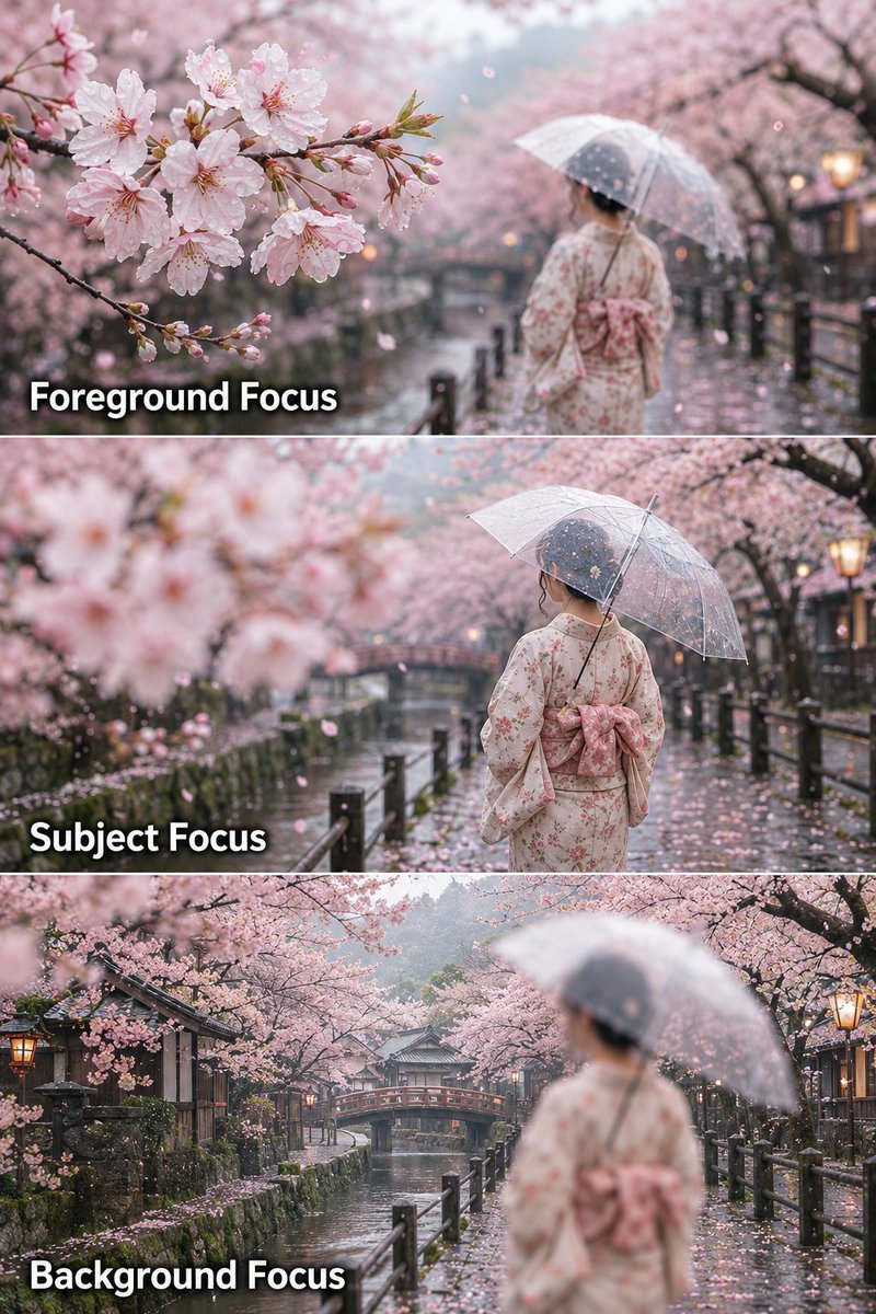 ImaStudio_ai's tweet photo. Learn AI prompt focusing in one minute. 👀

Most AI prompts describe what’s in the shot. Better prompts also tell the model what the viewer should notice first.

1. Foreground in focus
 foreground in focus, shallow depth of field, cinematic layers
Best for depth, framing, and cinematic immersion.
2. Subject in focus
 subject in focus, sharp portrait, blurred background, cinematic lighting
Best for portraits, beauty, UGC, emotion, and storytelling.
3. Background in focus
 background in focus, deep depth of field, environmental details, cinematic wide shot
Best for cities, architecture, documentary shots, and world-building.

Focus isn’t just about sharpness — it controls attention and visual hierarchy.
Control focus → control attention → control the story.
Try it on Ima Studio → https://t.co/rxvRdUYoxo

#AIPrompting #AIVideo #AIPhotography #PromptEngineering