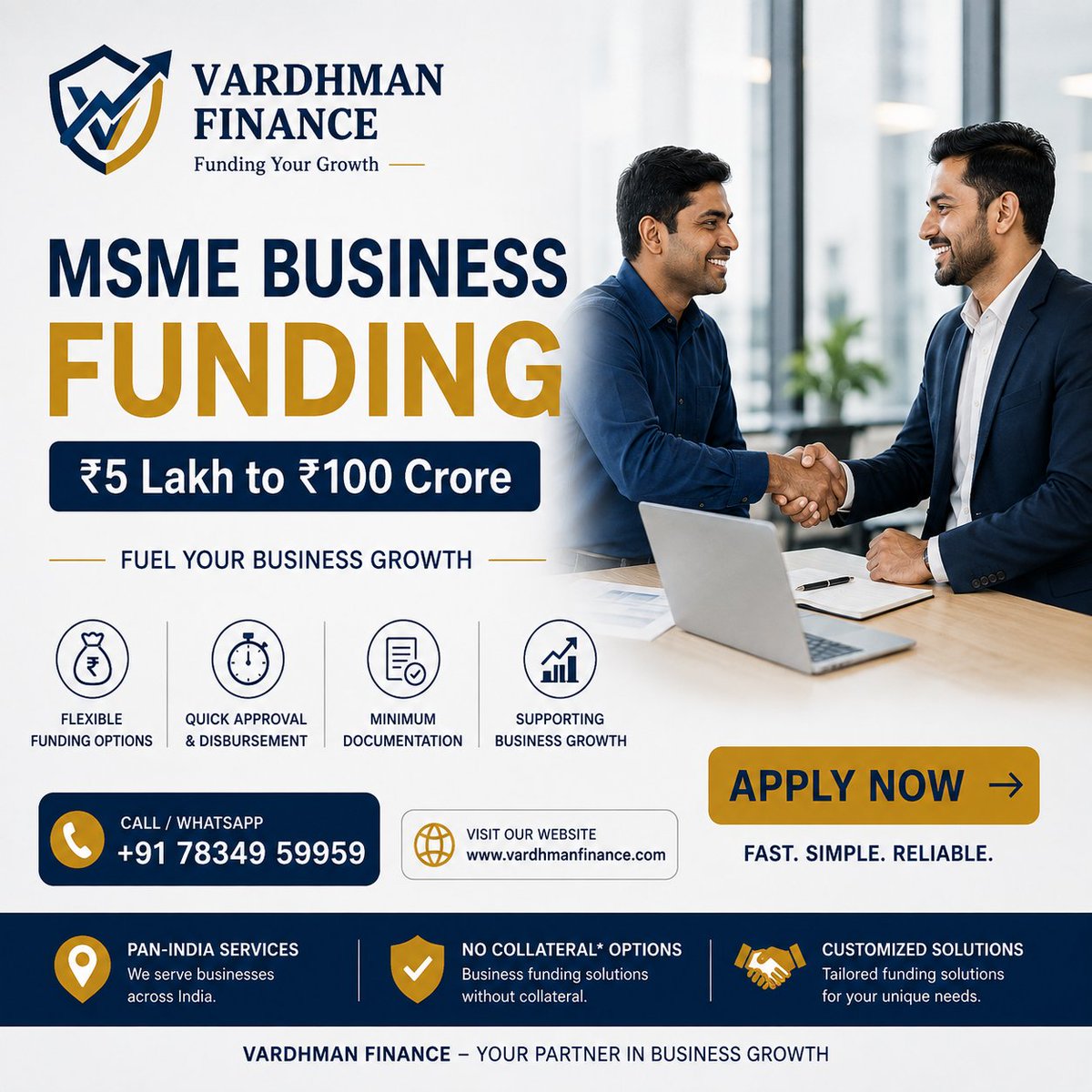 VardhmanFi8821's tweet photo. Get funding from ₹5 Lakh to ₹100 Crore with Vardhman Finance.
📞 +91 78349 59959
 🌐 https://t.co/K7jHdPQXuM
Apply Now &amp; Grow Your Business
#MSMEFunding #BusinessFunding #BusinessGrowth #VardhmanFinance #MSMEIndia #FundingSolutions #EmergencyLanding #30YearsOfYuvan #NewIndia https://t.co/mG4qwolC6j