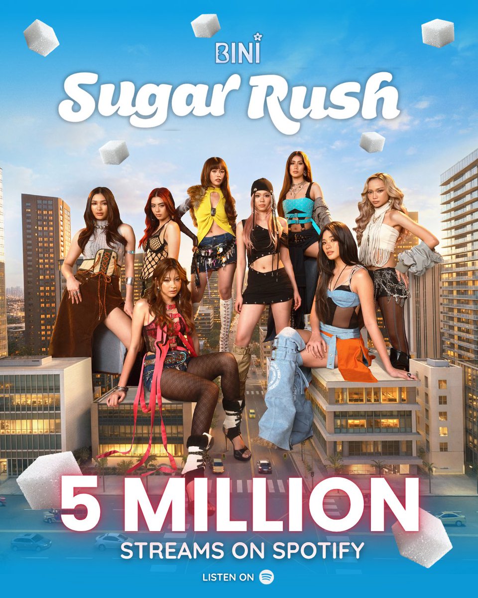 BINI_ph's tweet photo. You make our hearts skip a beat with 5 MILLION streams on @Spotify for “Sugar Rush”! 🍭🩷

Keep streaming here:
🔗 https://t.co/OsCRtjHXZt

#BINI #BINI_SugarRush #BINI_SignalsEP https://t.co/743vtuq0vN