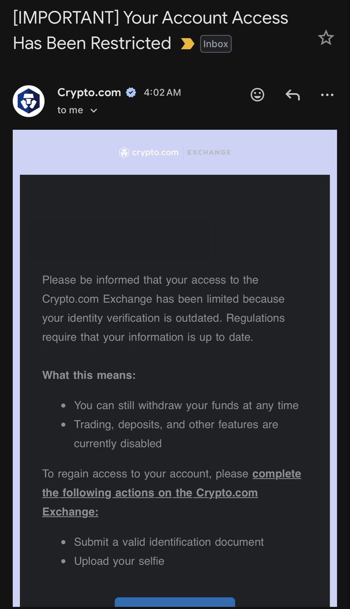 CryptoArch3's tweet photo. @cryptocom should honestly fire all PM, PO, and product team, along with the business too

The product folks in my company WOULD NEVER EVER ACCEPT such communication and broken feature!

The topic is: Expired KYC documents

- Look at the scaring UNPOLITE title!
- Lack of info https://t.co/74Ji5uxLKH