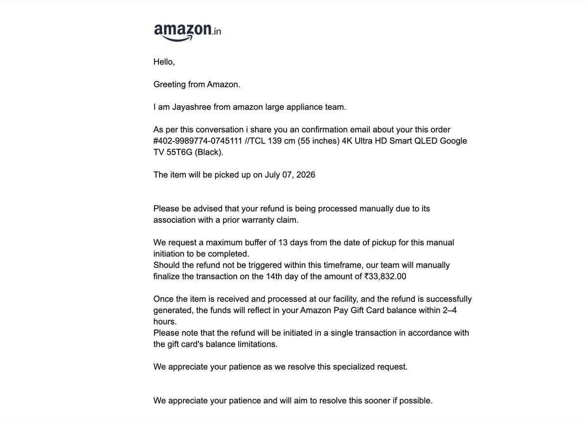 Nikhil_S's tweet photo. Absolutely woeful experience with @amazonIN @AmazonHelp 

Have literally been begging for a refund that has been "initiated" in 2nd week of July and is yet to reach my bank account.

(1/n) https://t.co/m6Ym5c1ND5