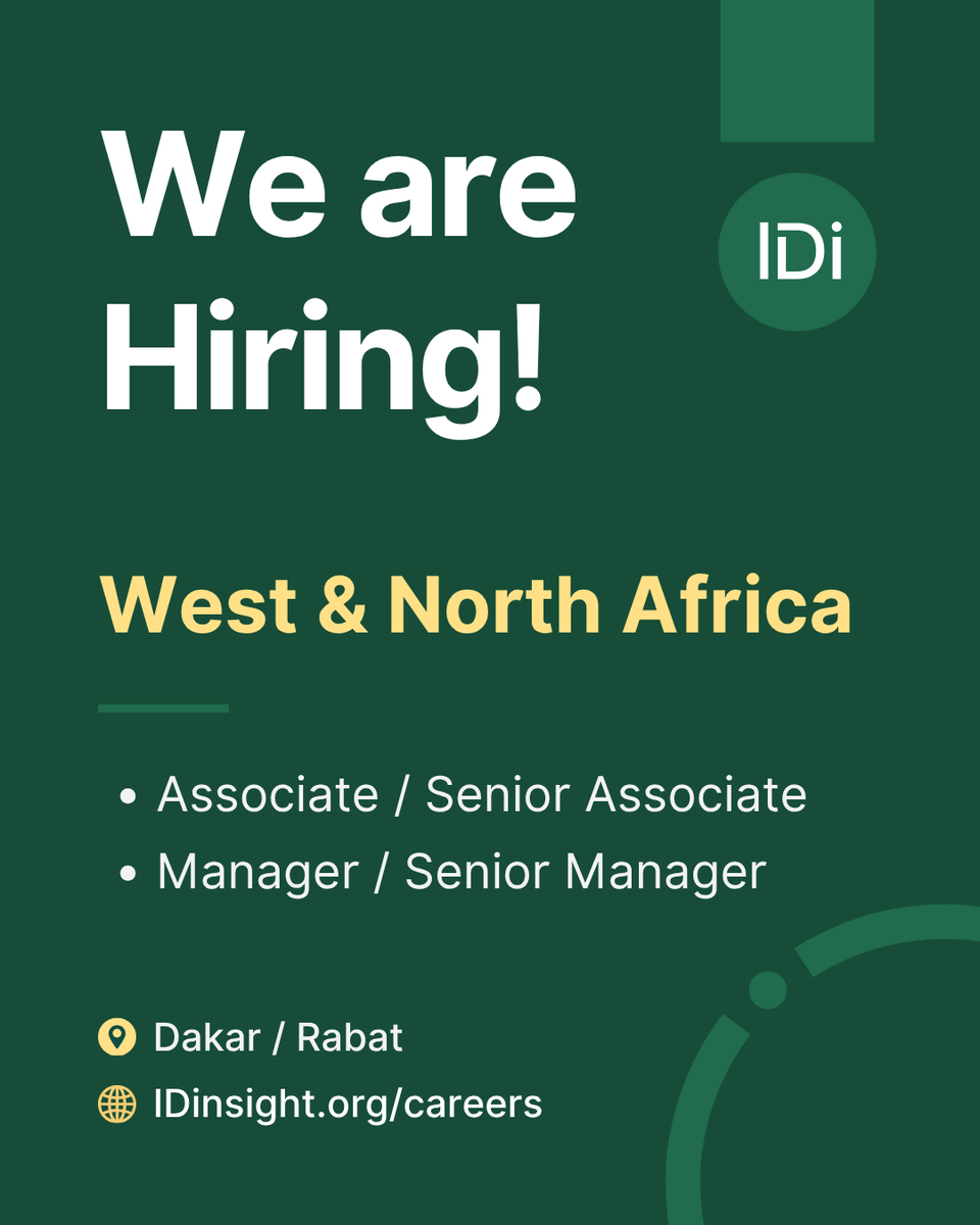 An opportunity for our community in West and North Africa 📣 Two roles are open with IDinsight, based in Dakar or Rabat. If you’re interested in working at the intersection of evidence, policy and development, take a look 👇🏾