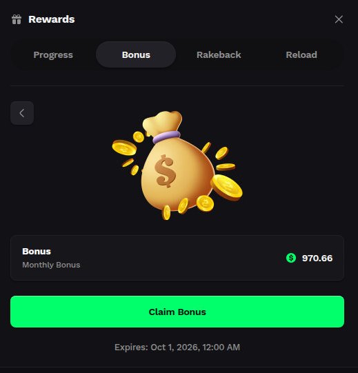 stevecasinof's tweet photo. Monthly bonus on degen is decent! On stake it would have been halve this. Drop sol addy for a tip. https://t.co/uEb8qgJ9C2