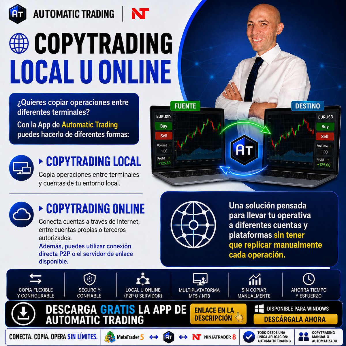Autotradingnet's tweet photo. ¿Demasiado que controlar en tu trading? La App de Automatic Trading centraliza riesgo, Drawdown, Copy Trading, MT5↔NinjaTrader y Order Flow. Incluye Wyckoff automatizada GRATIS.

Descárgatela👇
https://t.co/DkfD5xrb6b

#Trading #Forex #MetaTrader5 #AutomatedTrading #NinjaTrader https://t.co/235H1AWJyN