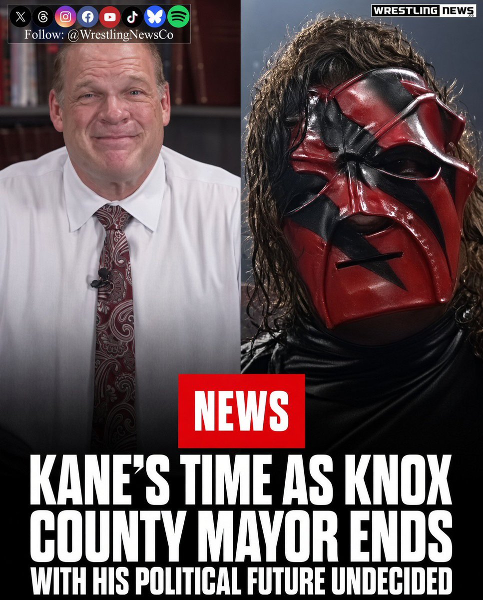 WrestlingNewsCo's tweet photo. Kane's time as mayor is over.

Glenn Jacobs' second and final term as Knox County, Tennessee mayor has come to an end after eight years. He took office in 2018 and won reelection in 2022.

Per WATE, Jacobs is weighing his political future. https://t.co/5ESYLAbXPm