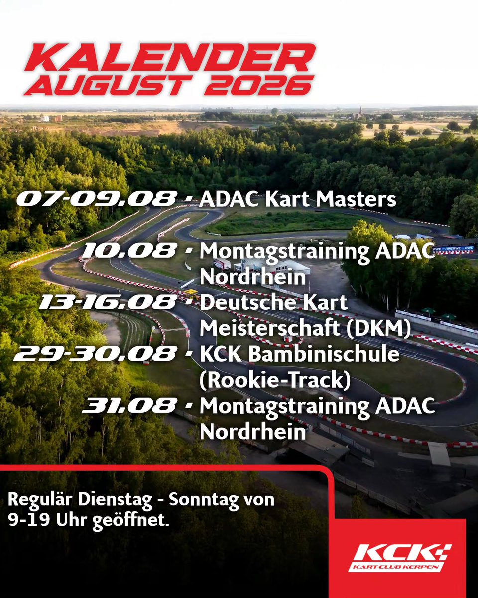 AndreaRoerc09b's tweet photo. August will definitely be the season’s highlight: ADAC Kart Masters, followed by the German Karting Championship. Rookie training takes place on August 10 and 31, with the KCK Bambini School on August 29–30. Normal training continues at Erftlandring. https://t.co/UFpoekIiwB
