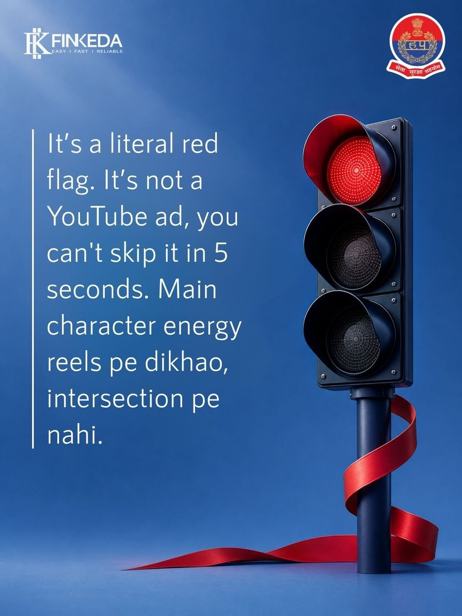 TrafficGGM's tweet photo. Red lights aren't skippable ads.
Triple riding isn't a squad goal.
Speeding won't get you scouted for F1.
Main character energy reels pe dikhao, sadkon pe nahi. Safe driving is the ultimate flex.
112 | 1095
#GurugramTrafficPolice #RoadSafety #Finkeda #SafeGurugram https://t.co/FBUCJFioUD
