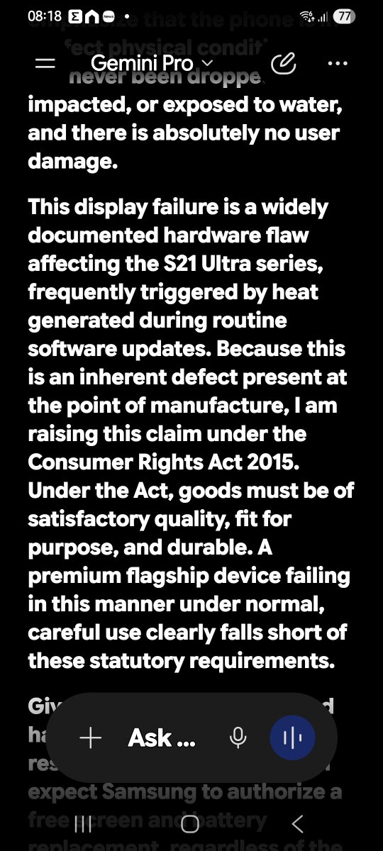 Satishk131's tweet photo. @SamsungHelpUK I have a virtical green line on my Samsung s21 ultra. This is manufacture fault. It appears Samsung don't want to responsibilities for this issue. Can someone please contact me. https://t.co/VgLGqHk2Qh