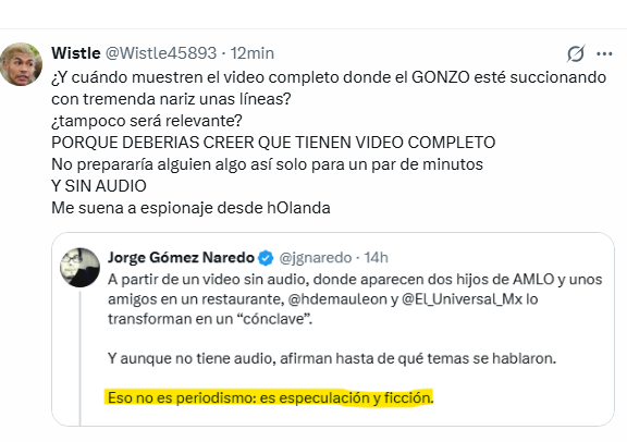 Wistle45893's tweet photo. Además, recuerda que de Mauleon a dado sorpresitas mostradas por partes como lo hizo con la del Pilar
No creo que él tenga el video completo con su audio, pero esto es una clara muestra de "si me delatas te delato"
¿quién querría delatarlo?
¿y por qué? https://t.co/nraCDe4Wjt