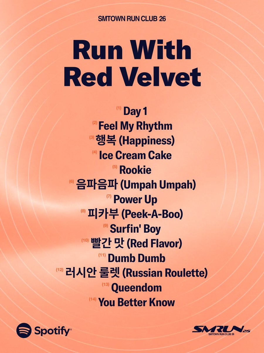 superbstff's tweet photo. SMTOWN RUN CLUB ลง Playlist Run With Red Velvet ใน Spotify แล้วคือในเพลย์ลิสต์มีทุกเพลงยกเว้น Zimzalabim กับ RBB พี่เค้ากลัววิ่งไปฟังไปละ���้อคป้ะ 555555555 https://t.co/PjxqJgEGho