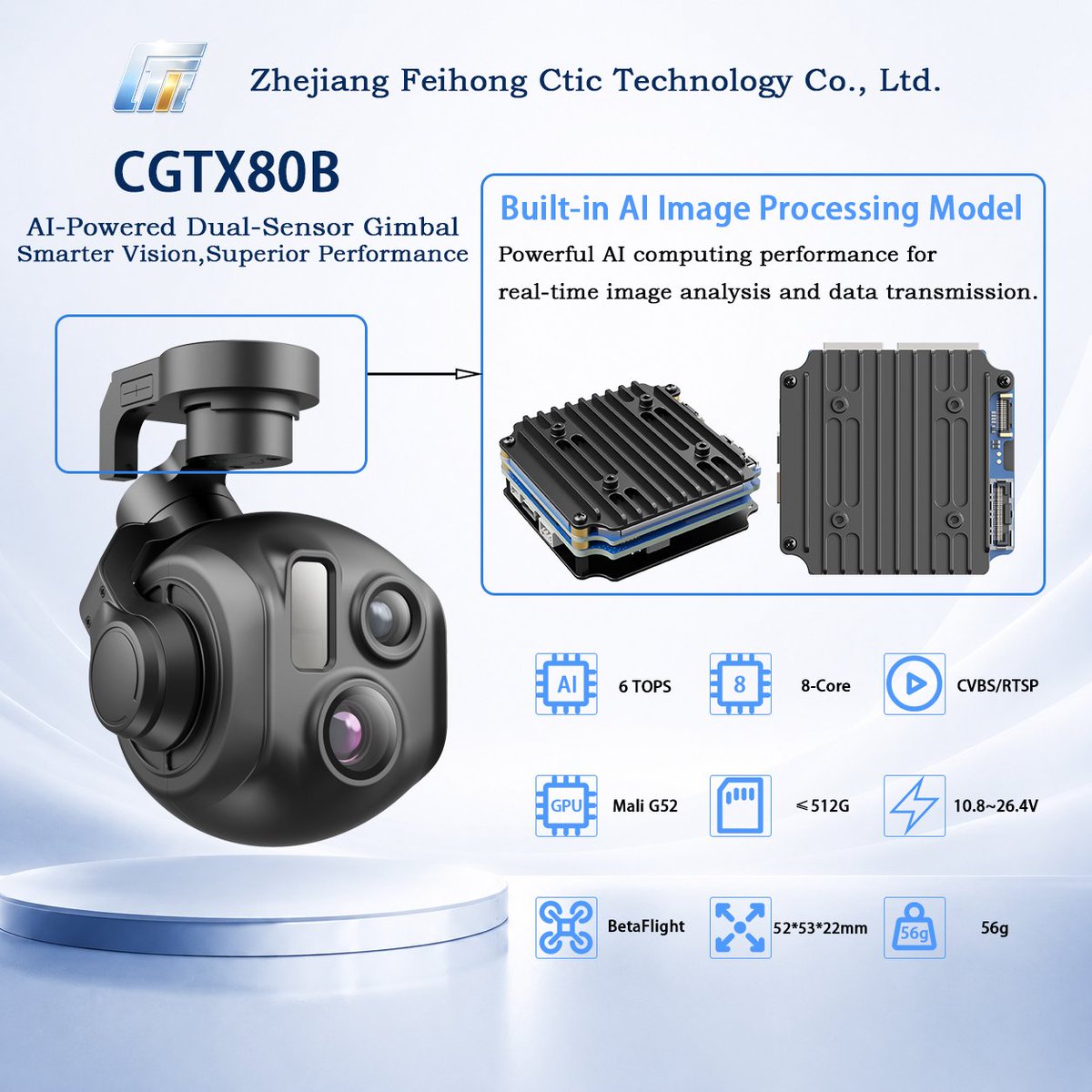 CticGimbal's tweet photo. CGTX80B | AI-Powered Triple-Sensor EO Gimbal
🔹 48MP Continuous Zoom EO Camera
🔹 2MP Starlight Camera
🔹 160× Hybrid Zoom
🔹 10–1200m Laser Rangefinder
🔹 AI Image Enhancement &amp; Target Recognition
🔹 3-Axis Gyro Stabilization
🔹 6 TOPS AI Computing
#UAV #Drone #Gimbal #EO https://t.co/H8GJjeg4e4