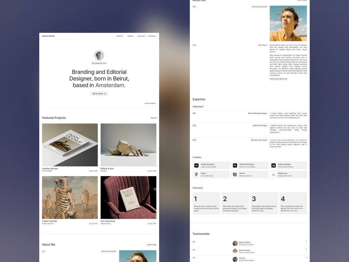 GalaxxyStudio's tweet photo. New Template Live on @framer        Derek Muller Creative Portfolio Template — a clean, responsive Framer template built for designers and creative professionals. Free to use

Preview Link
https://t.co/pnf2RMRfpB

#Framer #GalaxyStudio
#Portfolio https://t.co/lrTE5x9TAA