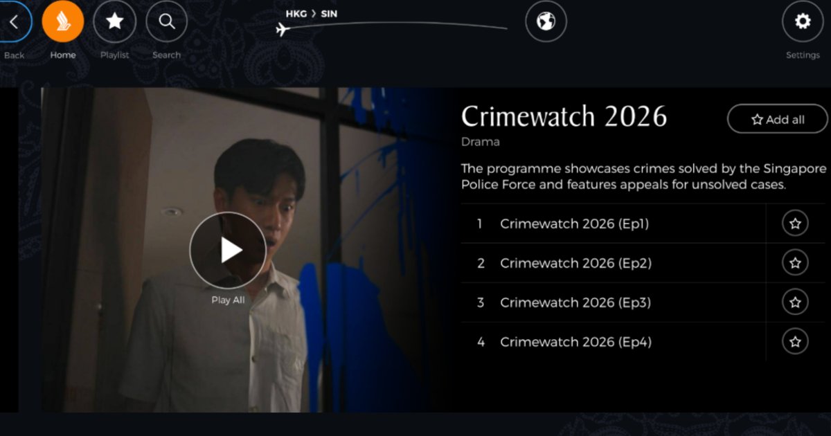 MothershipSG's tweet photo. 'CrimeWatch' to debut on S’pore Airlines in-flight entertainment system for everyone in the world to watch https://t.co/Qa25eiPpI8 https://t.co/Bf777R40Oz