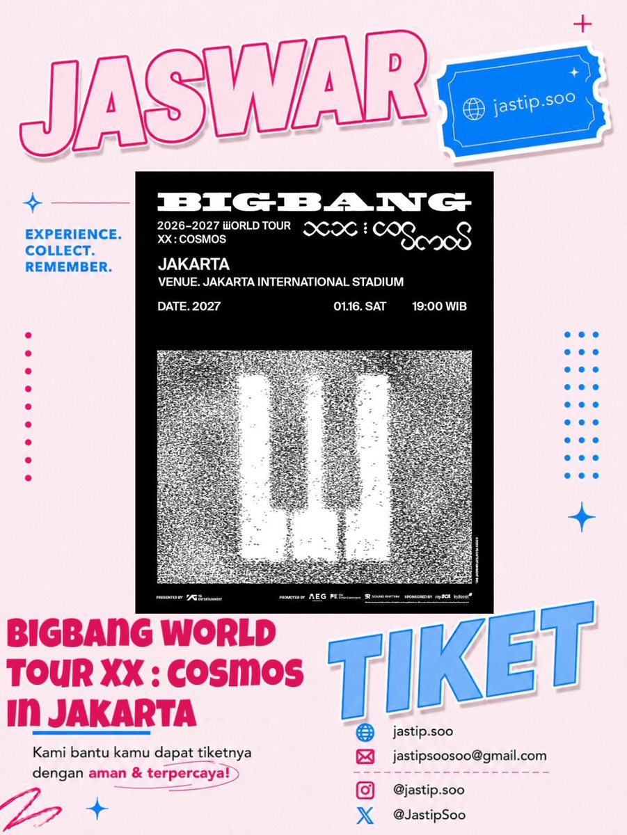 JastipSoo's tweet photo. 🎟️ JASTIP TIKET BIGBANG JAKARTA
XX : COSMOS 🌌 OPEN ORDER!

💳 Fee setelah secure
🔐 Data pribadi aman &amp; terjaga
💸 Gagal secure = REFUND 100%

📩 DM @JastipSoo 

Jaswar jastip konser jakarta

#BIGBANG #BIGBANGCOSMOS #BIGBANGJAKARTA #JastipTiket #JastipSoo https://t.co/KOpzRNr7v7
