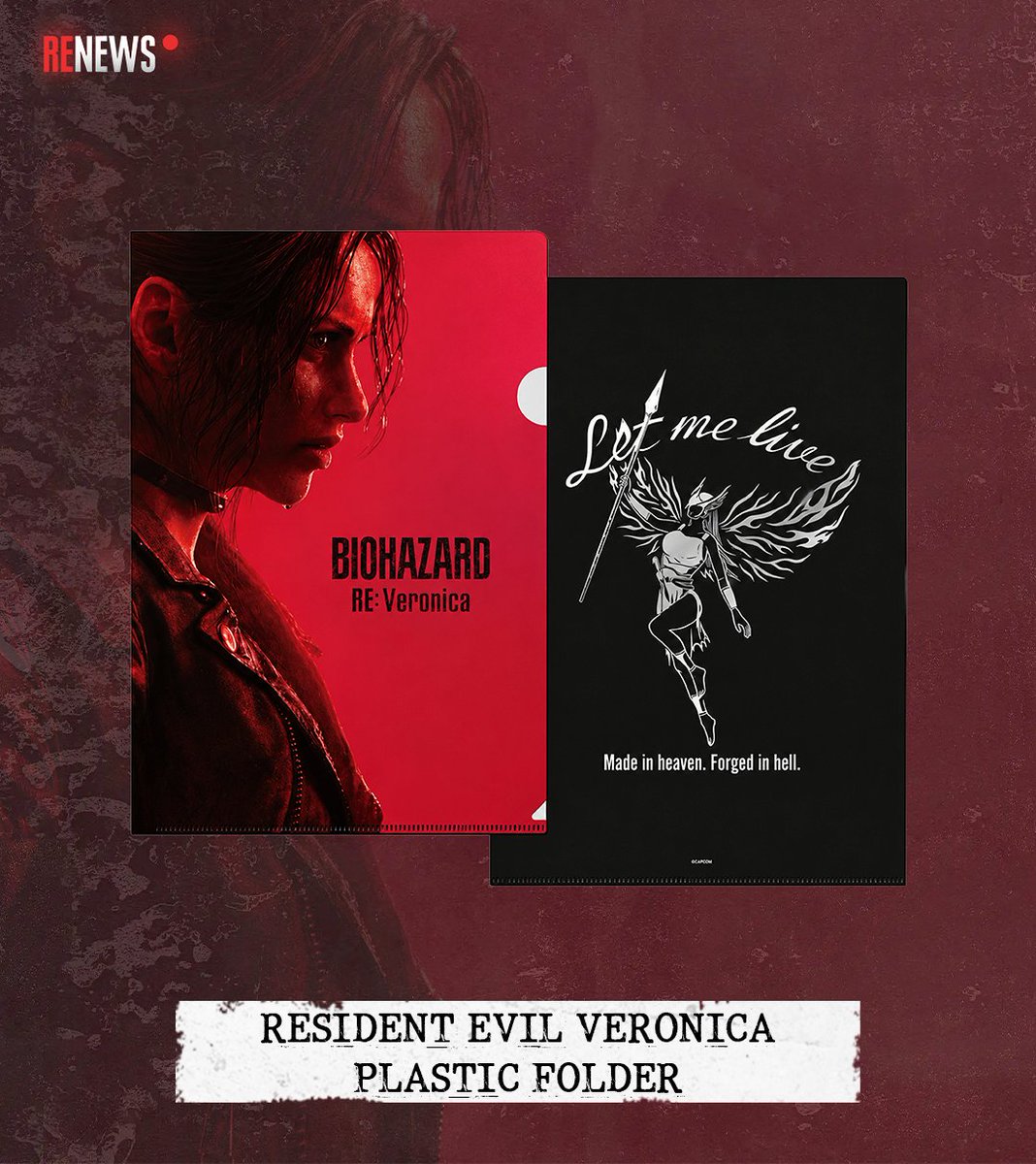 RENews_X's tweet photo. 🪶New official Resident Evil Veronica merchandise is now available to order.

Capcom has revealed two new items inspired by Claire Redfield and the upcoming Resident Evil Veronica remake as part of its Tokyo Game Show 2026 online store.

📁 Resident Evil Veronica Plastic Folder
▪︎ A4 size (31 × 22 cm)
▪︎ Features the game’s key visual with Claire
▪︎ The back features the newly redesigned logo with a metallic finish

👝 Resident Evil Veronica Circle Pouch
▪︎ About 10 cm in diameter and 4 cm deep
▪︎ Features Claire and the newly redesigned mark from the game
▪︎ Designed for carrying and organizing small items
▪︎ Made of polyurethane, polyester, zinc alloy and iron

Both items are available to order through the official e-Capcom store, with shipping beginning October 15, 2026.

https://t.co/yN9GN8OafN
