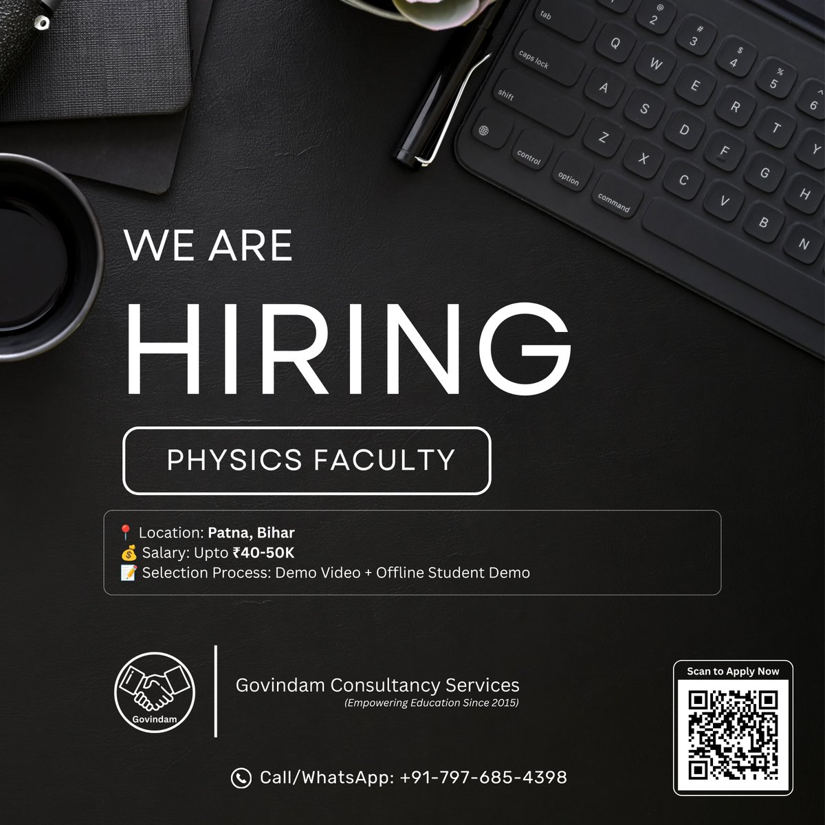 GovindamLtd's tweet photo. 📢 Subject: Physics Faculty
📍 Location: Patna, Bihar
📝 Selection Process: Demo Video + Offline Student Demo
💰 Salary: Upto 40-50K

📲: +91-797-685-4398

🌐: https://t.co/URsqmLd0qe

#physics #patna #bihar #govindamconsultancyservices #teachingjobs #banaras #kashi #prayagraj https://t.co/VSJFpj1XuN