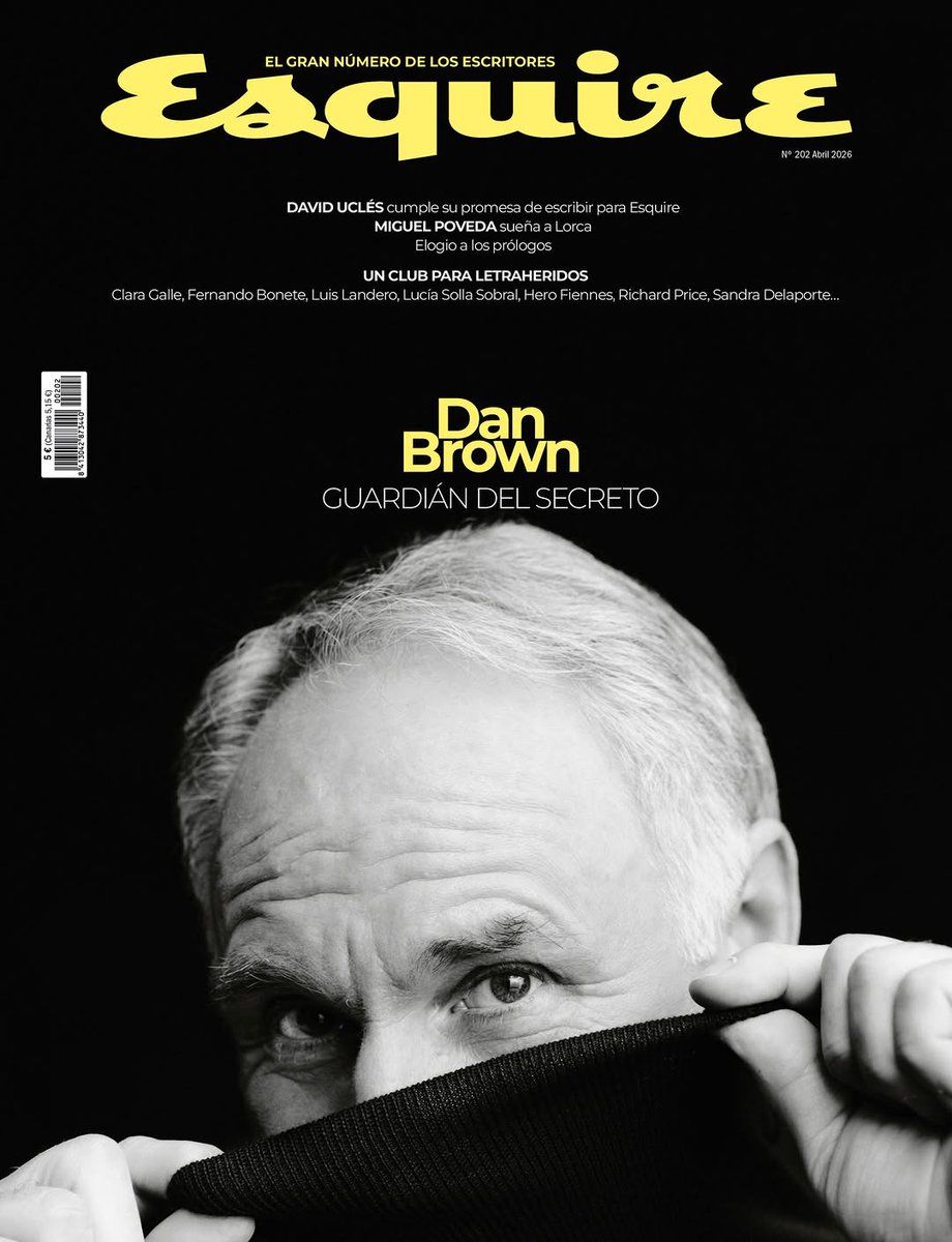 Flaco0216's tweet photo. ✨ Dan Brown comparte sus secretos en la portada de abril de Esquire, una edición especial centrada en el amor por los libros.

📚 Entre los autores que integran este número dedicado a la literatura, además del escritor de ‘El código Da Vinci’, se encu... https://t.co/VAvjtlF8mf