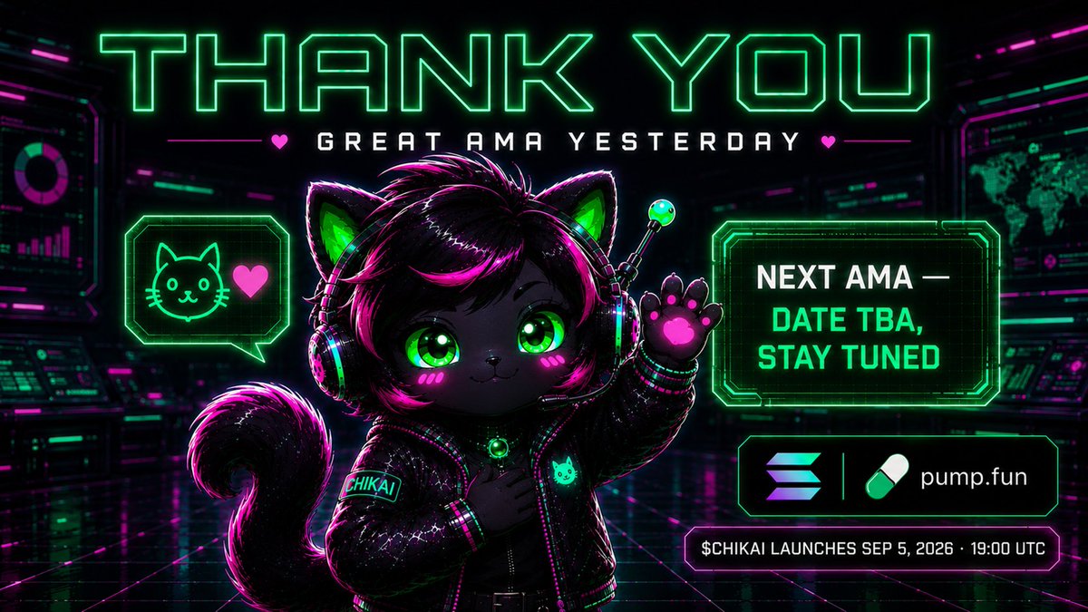 CHIKAI_sol's tweet photo. That AMA was a good one. 🟢💗 

Thank you @asknexuscalls for having us, and thank you to everyone who asked real questions about @CHIKAI_sol. Next AMA date is TBA - we'll announce it here. 4 days to launch, Sep 5, 2026, 19:00 UTC. https://t.co/DpbR2sUr7L