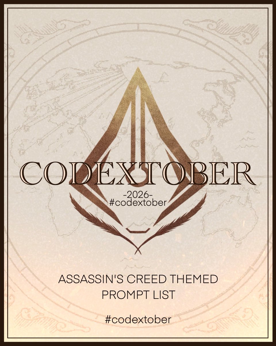 codextober's tweet photo. It’s back, again! Codextober is an Assassin’s Creed themed creative challenge for October.

Tag your work with #codextober and/or tag @codextober so we can check it out and share! We can’t wait to see what you all create.

Safety and Peace ✨
#AssassinsCreed @assassinscreed https://t.co/ha1VnfDmlr