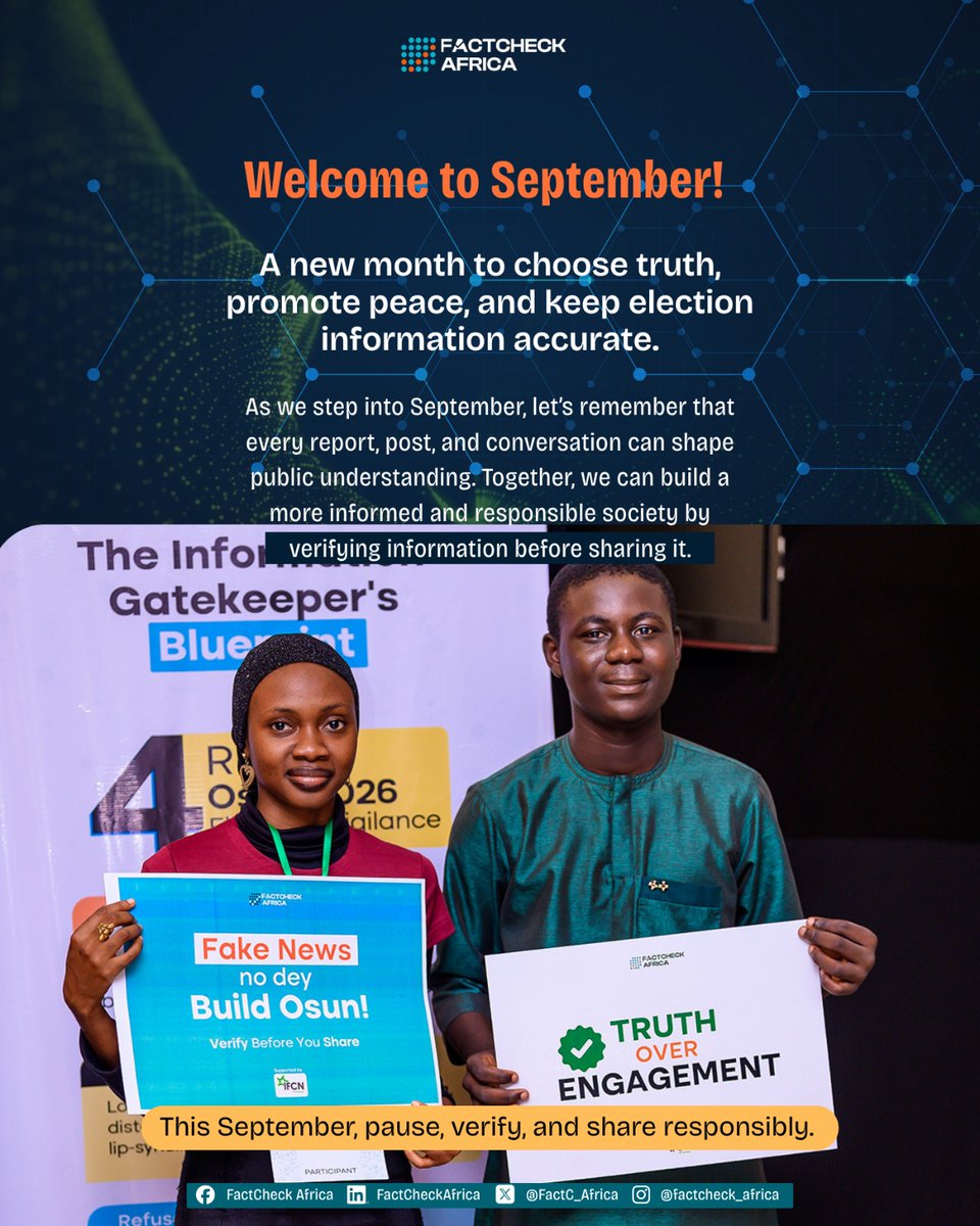 FactC_Africa's tweet photo. Here’s to another month of checking, learning, and making every fact count.

Happy New Month from all of us at FactCheckAfrica! 🎉

#HappyNewMonth #InformationIntegrity https://t.co/9N9Yjj8VaL