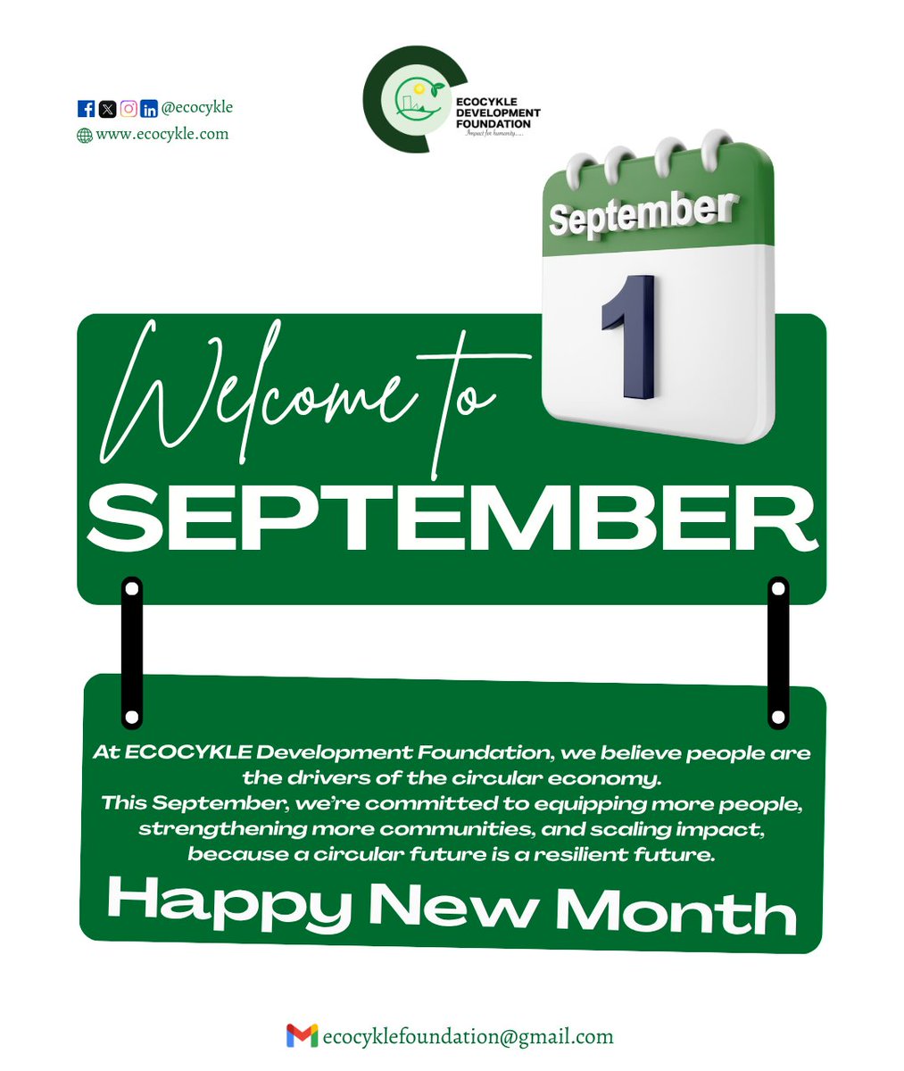 ecocykle's tweet photo. Happy New Month from all of us @Ecocykle to you 💚 

May this month bring you closer to NATURE and INSPIRE you to live more SUSTAINABLY.

#ecocykleimpact
#September https://t.co/mQxDMWOvtY