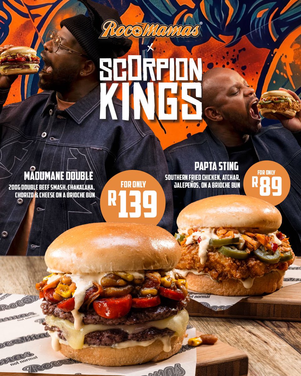 shatadi_phalane's tweet photo. The Kings touched the menu and said watch this ๐ฎโ๐จ๐ฅ๐ฆ๐คญ
#KingsFeast #rocomamas #RocoMamasxScorpionKings https://t.co/JHwvc3Nwef