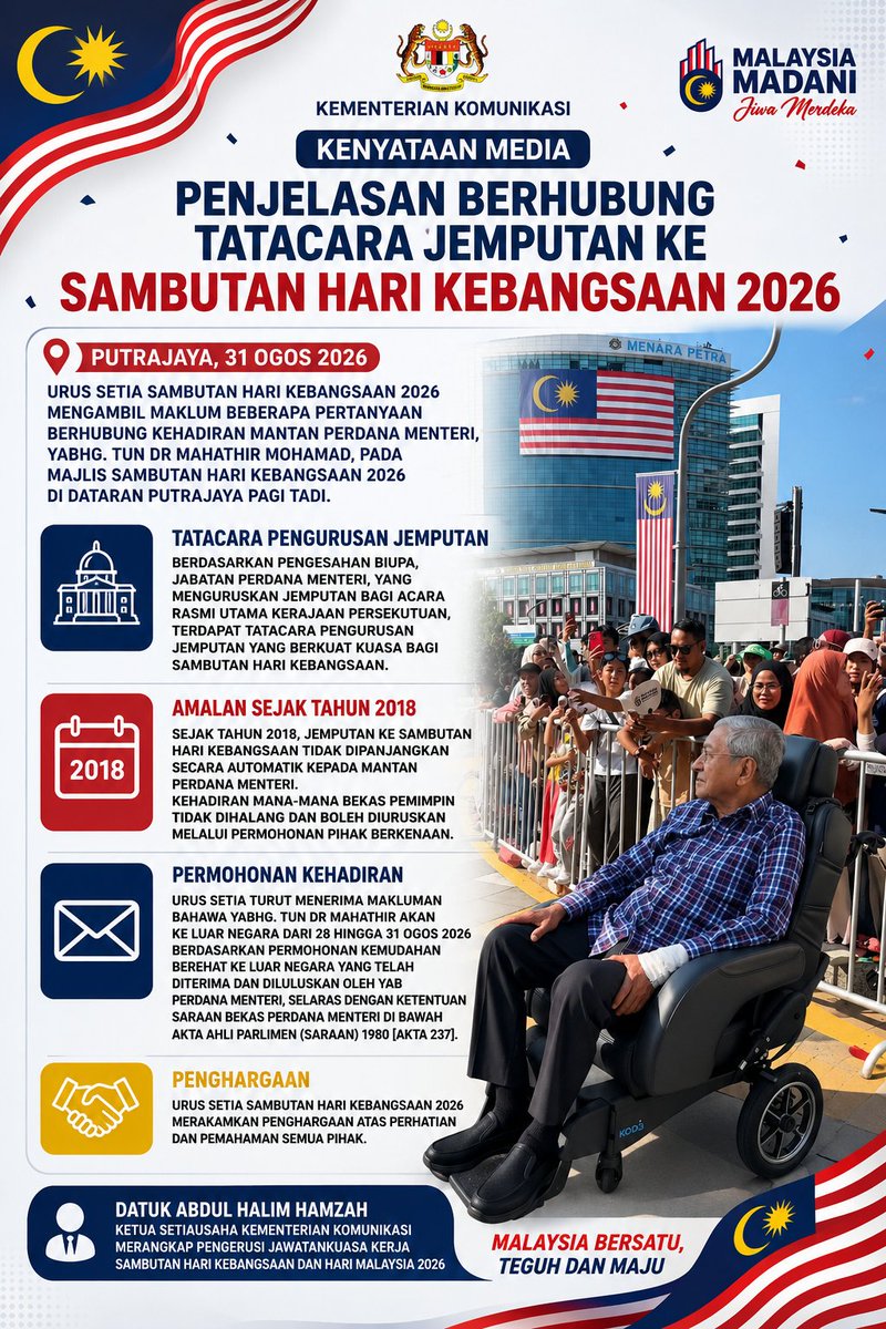 faruqha's tweet photo. Ramai yang salah faham dan sengaja nak heboh...sebenarnya takde isu pun...Tun M sendiri yang nak surprise datang tanpa bagitau...lagipun dia bukannya di tengah kesesakan penonton dan ada bodyguard jaga dia
#Merdeka69
#MADANIBekerja https://t.co/5VMOBONiVc