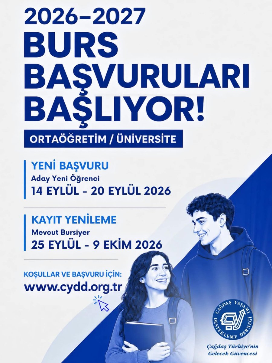CyddAnkara's tweet photo. 2026-2027 eğitim-öğretim yılı burs başvuru ve kayıt yenileme tarihleri aşağıda bilginize sunulmuştur.
*Yeni Başvuru (Aday Ortaöğretim) / (Üniversite Öğrencileri): 14 Eylül-20 Eylül 2026
*Kayıt Yenileme (Mevcut Ortaöğretim / Üniversite Bursiyerleri): 25 Eylül - 9 Ekim 2026 https://t.co/9IyAsCQcUZ