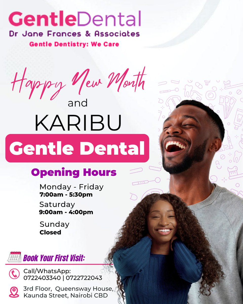 GDentalAfrica's tweet photo. Hello September!
A new month is here, and it’s the perfect time to put your smile back on your priority list.

📞0722403340 / 0722722043
📍 3rd Floor, Queensway House, Kaunda Street, Nairobi CBD

#GentleDental #NairobiDentist #DentalClinicNairobi #DentistNairobi https://t.co/WSTYSFXayt