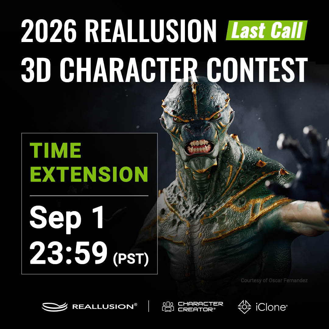 reallusion's tweet photo. 🚨 Deadline Extended! The 2026 Reallusion 3D Character Contest submission date has been officially extended to September 1st at 23:59 (PST). 👉 Submit your entry: https://t.co/XU1Q1pQJae

#3DCharacter #CharacterCreator #iClone https://t.co/ReNDW8pvdo