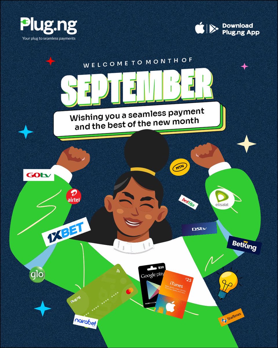 plugng24's tweet photo. Happy New Month, Pluggers! ๐โจ
Welcome to a new month of opportunities and growth.
This month,letโs handle your bills seamlessly, may your trades be smooth, your payouts fast and your wins bigger than ever.
#cheaperwithplugng #events #virtualcards #data #giftcard https://t.co/IoE4fPtzEd