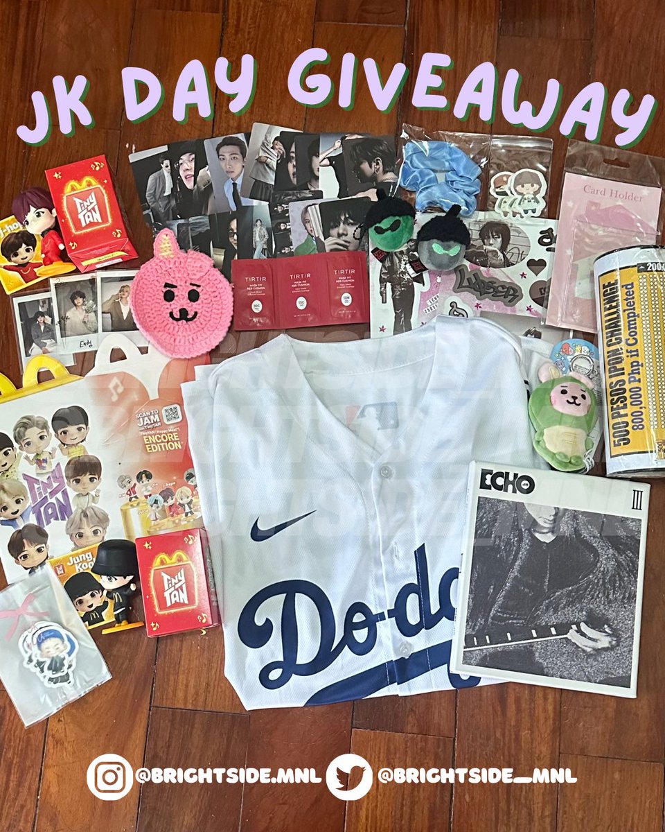 brightside_mnl's tweet photo. JK DAY GIVEAWAY 🐰💜🌟

long time no giveaway 🥹 prepared a little something to celebrate jungkook’s birthday 💜

mechanics
— mbf here &amp; @/brightside.mnl on IG
— like &amp; reply ur fave bts song &amp; the year u became an army 
— bonus: tag your army bestie 

#BrightsideGiveaways https://t.co/Y9ZI0IcIPi
