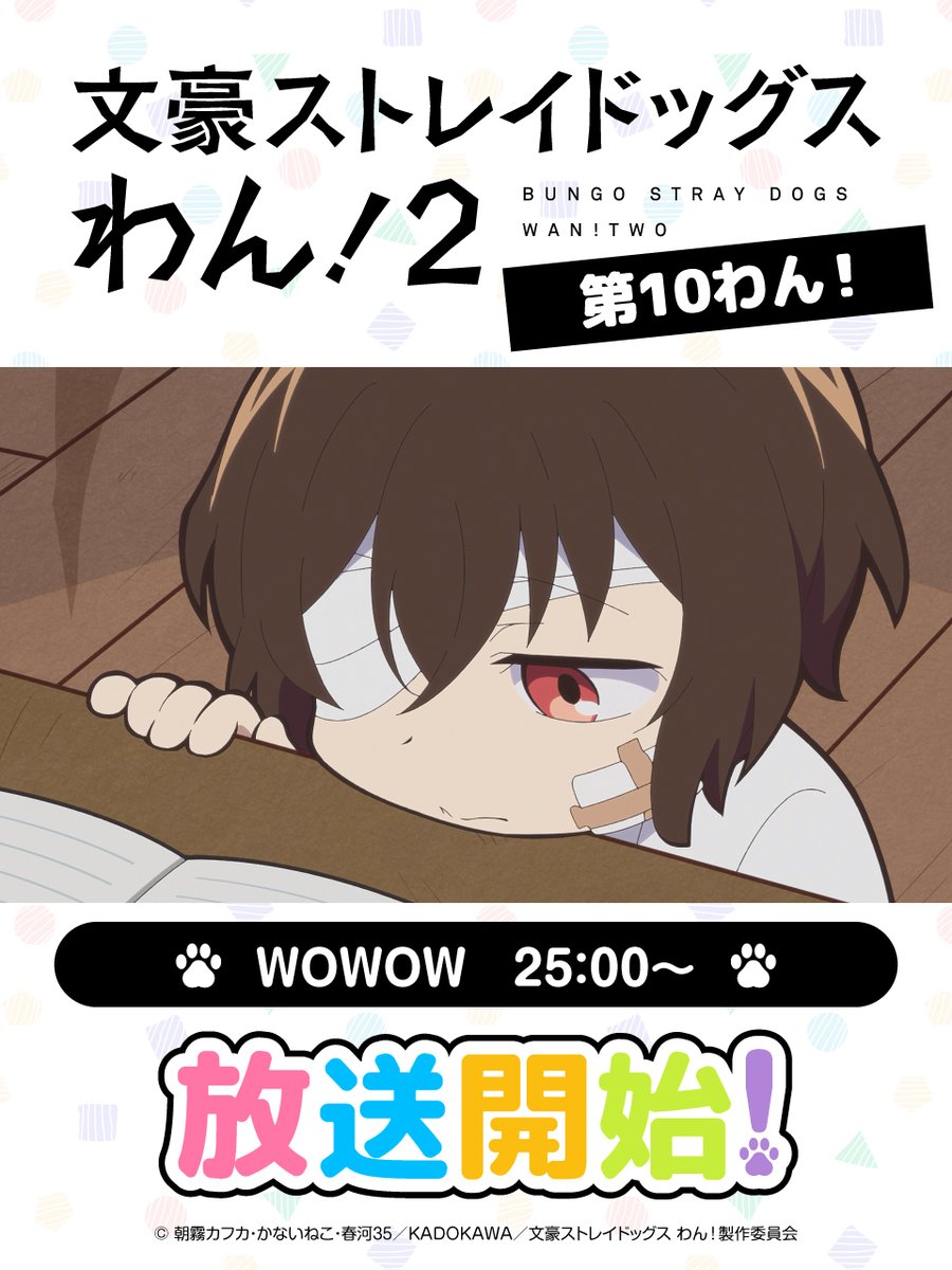 bungosd_anime's tweet photo. 【INFO】
📺️25：00〜
WOWOWにて、『文豪ストレイドッグス わん！２』
「第１０わん！」が放送です！

#bungosd https://t.co/kgS5Nwr1fW