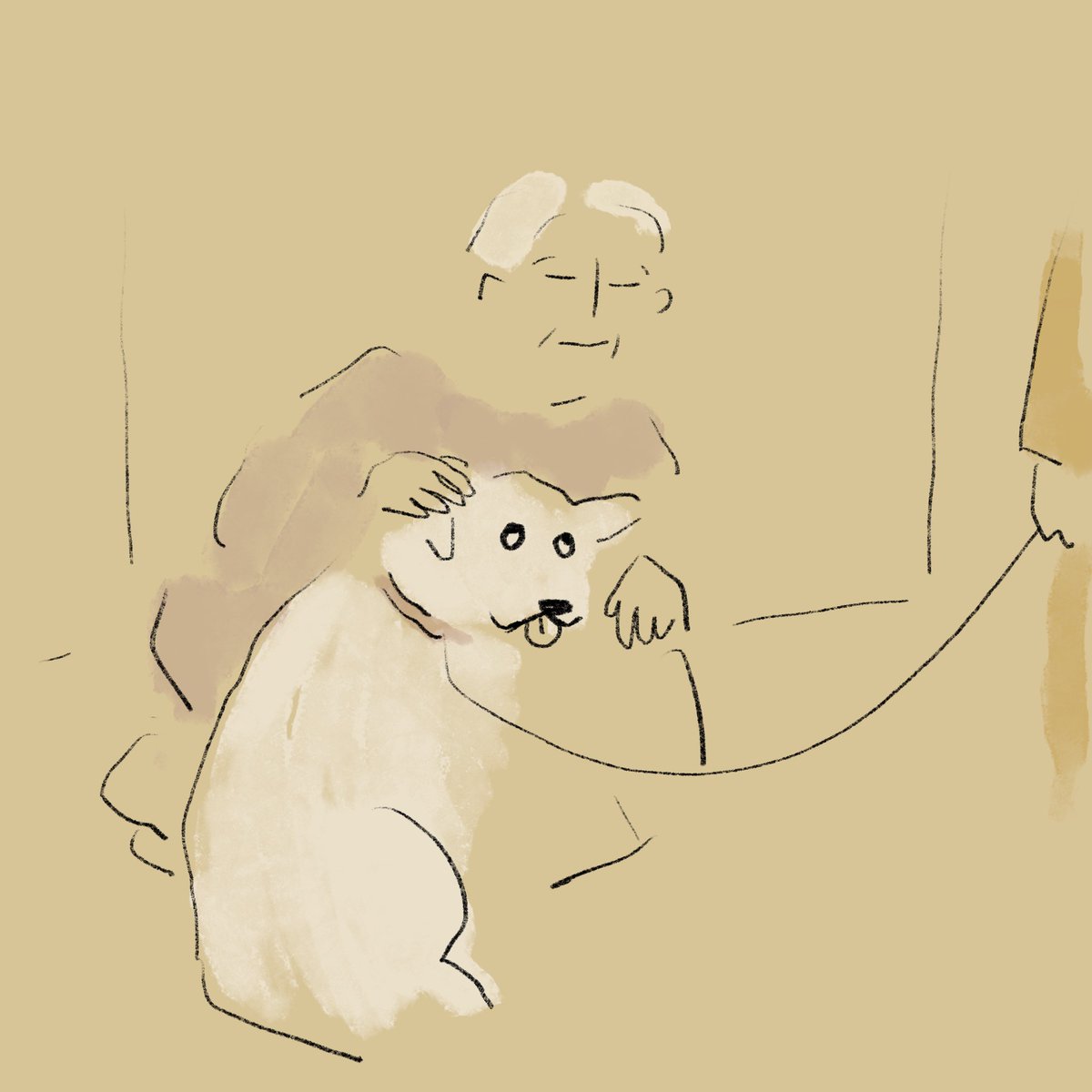riposhima's tweet photo. スケッチ ずっと一人暮らしの近所のおばあさんが通りすがりの犬を撫でながら「自分のためだけの生活が寂しくて楽しくて最高だから忘れてたけど、犬がいる暮らしって素敵なのよねえ!とっても不自由なのだけど、素敵なのよねえ!」と言ってた https://t.co/waac3uXNV2