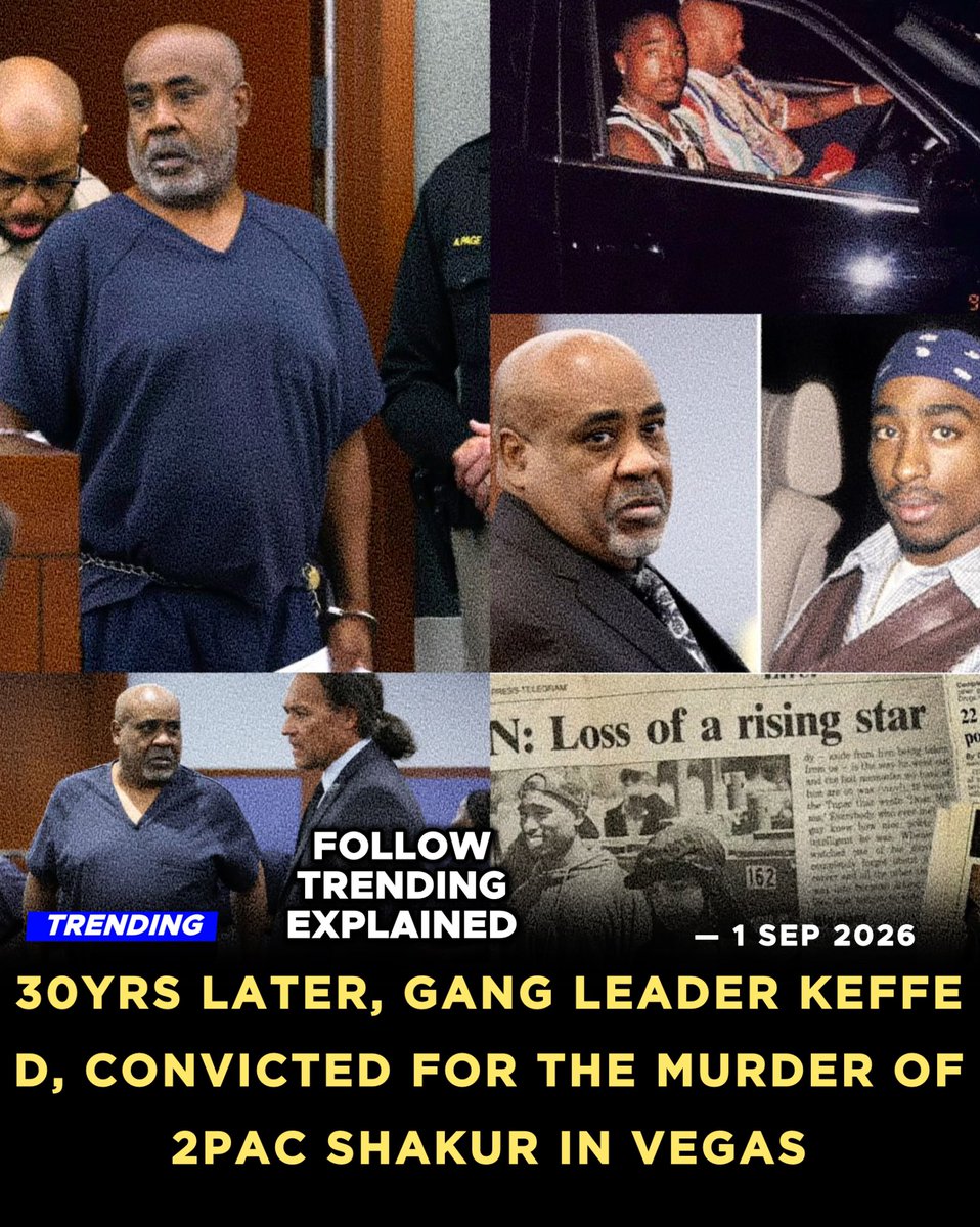 TrendingEx's tweet photo. Keffe D is trending because the ex gang boss has been found guilty of the 1996 murder of rapper Tupac Shakur, after 30 years the rap messiah was killed in a drive-by shooting in Las Vegas.

Apparently, 2pac and his crew assaulted Keffe D’s nephew, Orlando Anderson at the MGM Grand in Las Vegas on September 7, 1996. 

That evening Keffe D, the then leader of South Side Compton Crips gang, supplied firearm and organized a retaliatory hit on Pac, according to prosecutors.

Keffe D was in the vehicle from which the shots were fired, although prosecutors did not say or prove that he was the gunman. While Tupac was in the passenger seat of a BMW driven by Death Row Records founder Marion "Suge" Knight. 

The gunmen crossed them and opened fire hitting Tupac multiple times. He eventually died from his injuries 6-days later on September 13, 1996 at 25.

Prosecutors tendered Keffe D’s 2019 media appearances and recorded conversations, where he discussed his involvement in Pac’s killing. However, his defence argued that his statements had been exaggerated and did not amount to reliable evidence that he had planned the murder.

Duane "Keffe D" Davis is the first person to be convicted in connection with Tupac’s killing, after a 12-member jury returned the guilty verdict yesterday following a weeks-long trial, convicting the 63yo Davis Keffe D of first-degree murder with a deadly weapon.

Keffe D now faces a potential life sentence in prison without the possibility of parole as sentencing will take place at a later date.

2pac’s death became a major defining moment of Hip Hop and Rap music in America. After this, record labels changed their recruitment models and phased out the gangster genre, leading to the discovery of Eminem, 50 Cent and the likes.

Follow @TrendingEx for daily explanations!