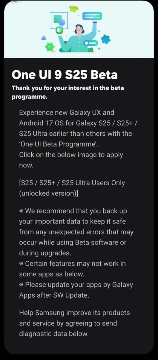 OneUIBeta's tweet photo. One UI 9 Beta is out for the S25 Series! If you're in eligible country, you can sign up through Samsung Member and try it out.
Build : ZZHL https://t.co/5BLAOoP0Rw
