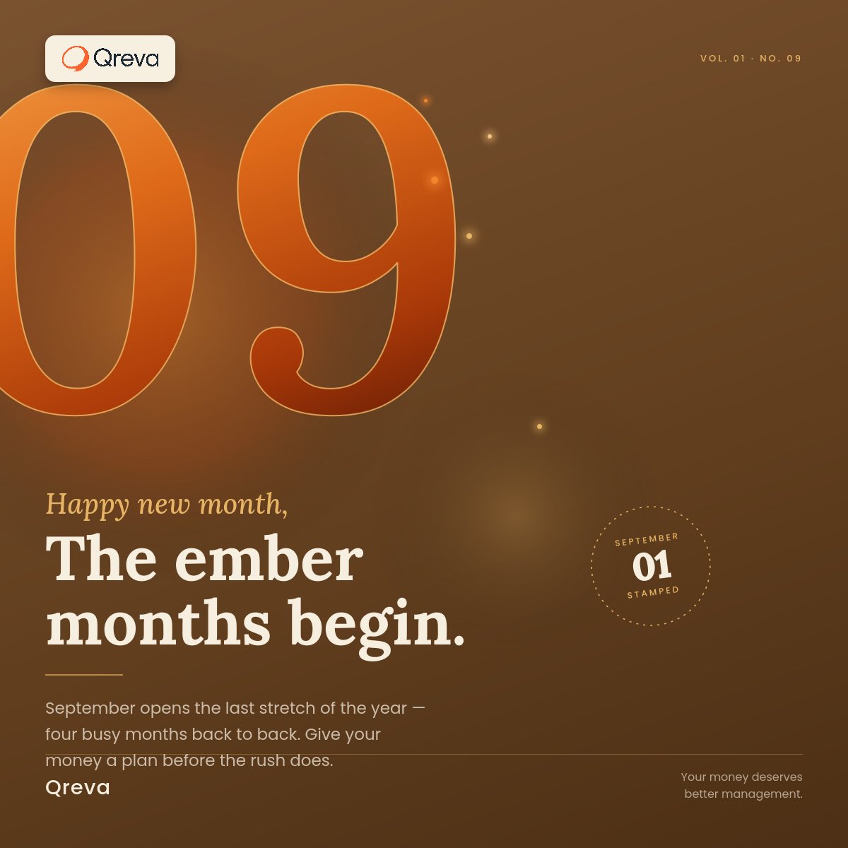 qreva_'s tweet photo. September is here! 🧡

The ember months have begun, and the final stretch of the year comes with more plans, more spending and more financial decisions.

Before the rush begins, give your money a plan. 💰

Let’s finish the year financially smarter.

Happy New Month from Qreva! 🧡 https://t.co/cvdLeDBnzZ