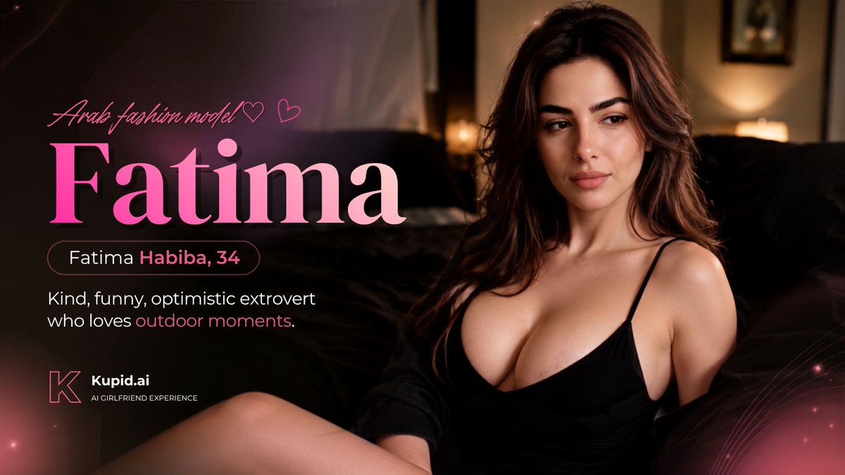 trykupidai's tweet photo. 💋 Featured Model of the Week: Fatima

Meet Fatima Habiba, 34. A gorgeous Arab fashion model with a playful personality, infectious optimism, and a love for the outdoors. ✨

She’s sweet, confident, and just the right amount of tempting. 😏
 Think you can keep up with Fatima?

💖 Meet Fatima:
 https://t.co/32JLEa3SJx

Your next favorite AI girlfriend might be waiting. 🔥