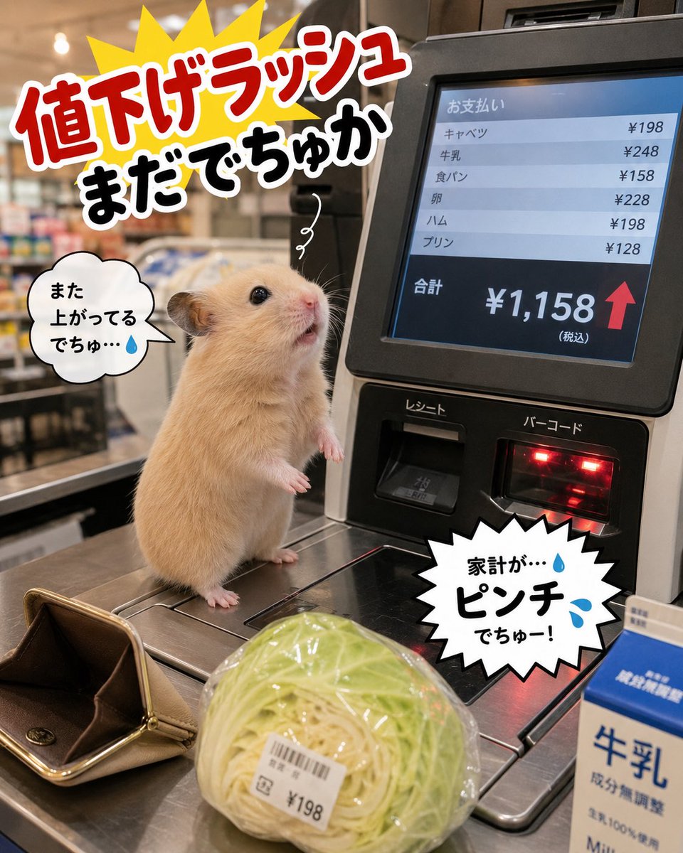 Mugicha_Happy's tweet photo. また値上げでちゅか⁉️
むぎちゃのお財布空っぽでちゅ💦🐹 https://t.co/OxfPF6qv45