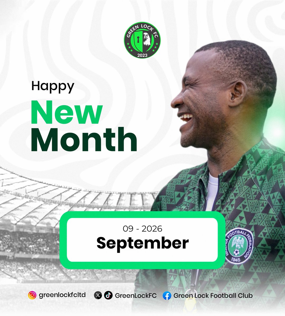 GreenLockFC's tweet photo. Welcome to September! A new month, new goals, new energy, and bigger dreams. 💪🏽
Thank you for always standing with us. Let’s make this month count! 💚
#GreenLockFC #HappyNewMonth https://t.co/KzbfuOaqrK