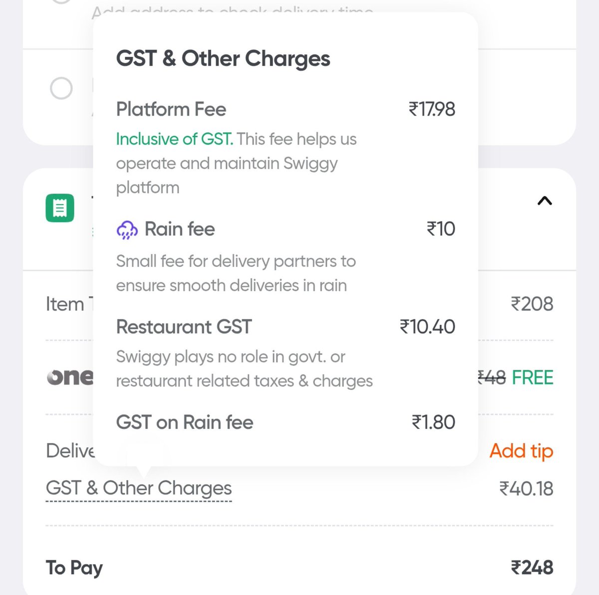 marccasa17's tweet photo. @Swiggy Rain fee..??wtf ..In this sunny day https://t.co/uQMVVeeSdf